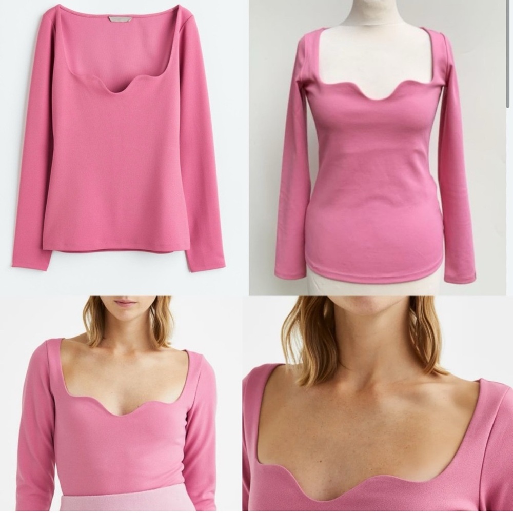 New H&M Heart Neck Pink Long Sleeve Top